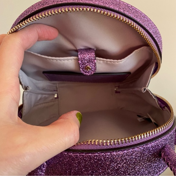 Kate Spade Small Lilac Purple Glitter Round Handbag with Crossbody Chain Strap - Picture 6 of 6